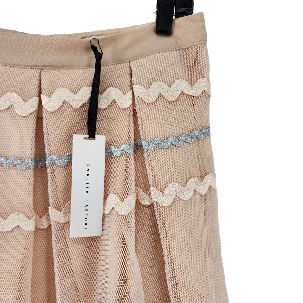 English Factory Women's Pleated Mesh Overlay A-Line Skirt